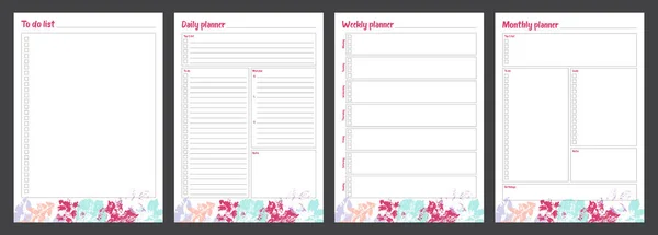 ミニマルな花のデザインのプランナーのセット。毎月、毎週 — ストック写真