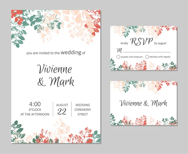Invitación floral de boda vectorial. Conjunto de diseño de tarjetas Rsvp. Invitati. — Foto de Stock