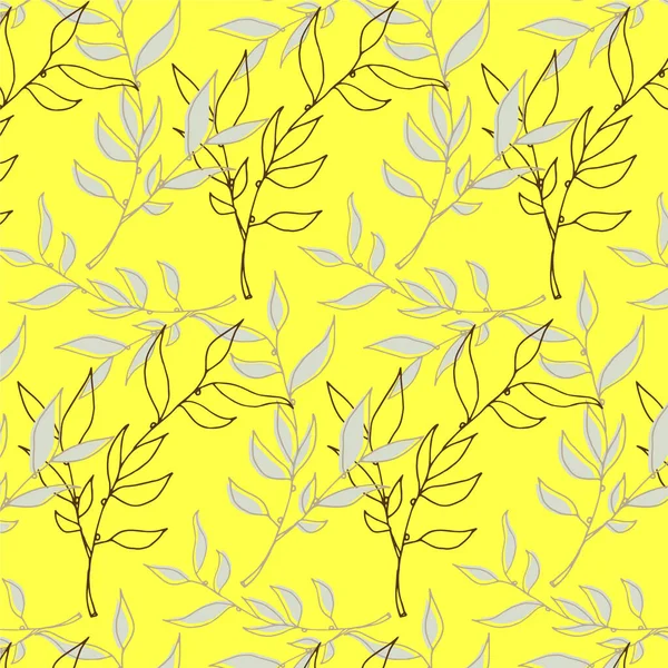Fondo amarillo brillante floral. Patrón de hoja sin costura — Foto de Stock