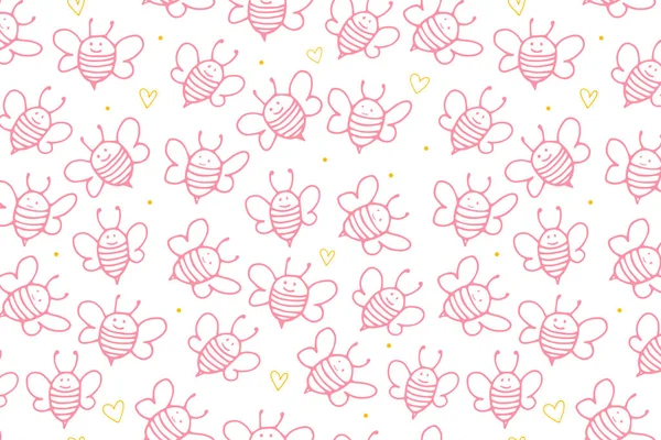 Bienenweißer Hintergrund. Lustige niedliche Kinder Muster — Stockfoto
