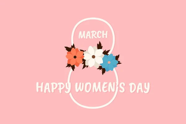 Pink Banner International Women Day Text Happy Women Day Flowers — Stock Photo, Image