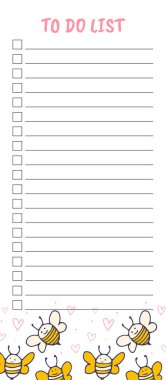 Sevimli sarı arı dizaynlı listeler için beyaz 