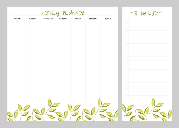 Set Planners Green Leaves Design Weekly Planner List — Stock Photo, Image