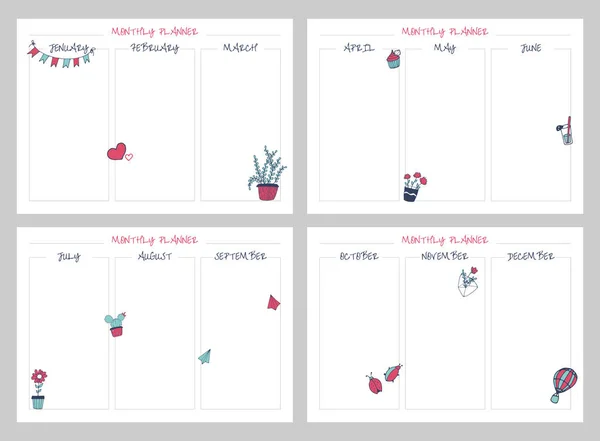 White Monthly Planner Set Bright Elements Bugs Letter Flower Air — Stock Fotó