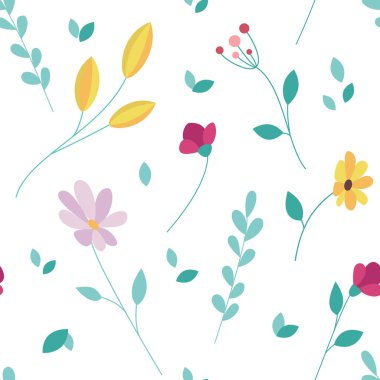 Beyaz arka planda renkli çiçek deseni. Yaz çiçekleri