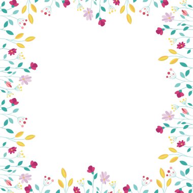 Beyaz arkaplanda çiçek çerçevesi tasarımı ögeleri