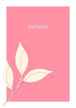Minimalist pembe davet ve yaprak baskısı ile