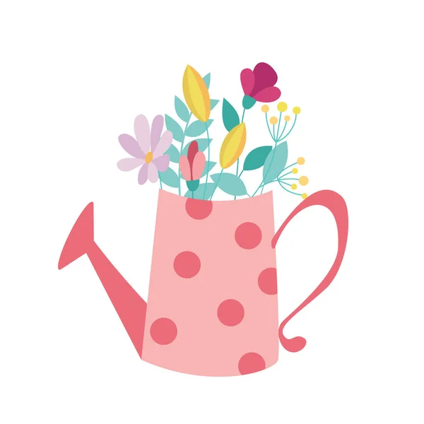 Flowers Pink Watering Can Isolated White Background — Stock Photo, Image