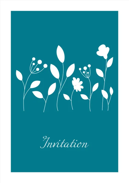 Мінімалістичне Блакитне Запрошення Білим Квітковим Візерунком — стокове фото