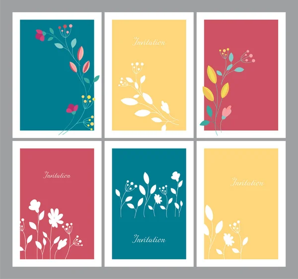 Set Minimalistic Invitations Vector Foliage Cards — Stock Photo, Image