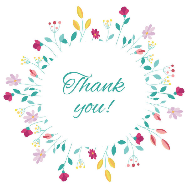 Белая поздравительная открытка с цветочной яркой рамкой. Thank You Appreciation card
