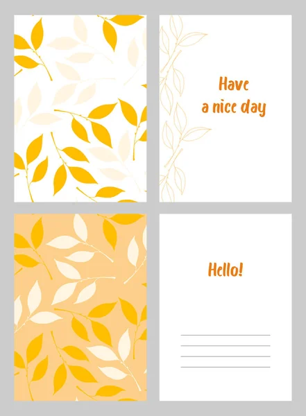Conjunto Cartões Felicitações Padrão Floral Com Folhas Amarelas —  Vetores de Stock