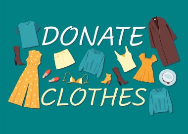 Yeşil arka planda farklı kıyafetler. Kıyafet bağışı