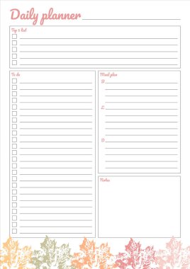 White daily planner with bright leaves design 