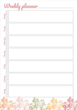 White weekly planner with bright leaves design 