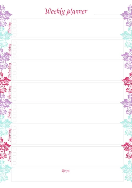 White Weekly Planner Bright Leaves Design — 스톡 사진