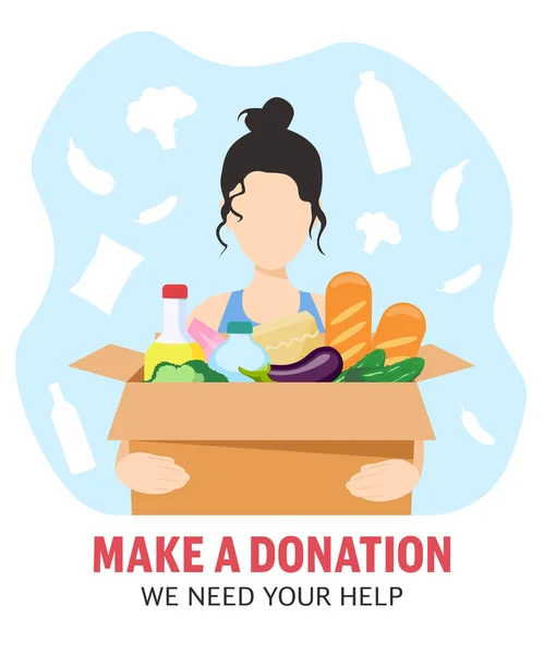 Chica Sostiene Una Caja Con Comida Entrega Comida Donación Alimentos — Foto de Stock