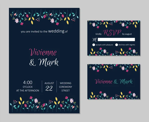 Convite Floral Casamento Vetorial Conjunto Design Cartão Rsvp Cartão Convite — Fotografia de Stock