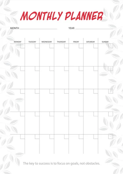 White Monthly Planner Minimalistic Leaf Design — Stock Photo, Image