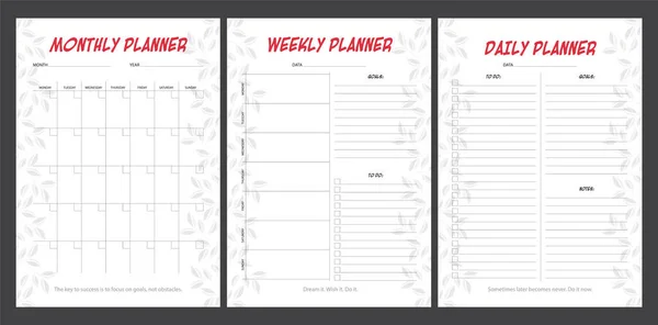 Conjunto Planificadores Con Diseño Floral Minimalista Planificador Mensual Semanal Diario — Foto de Stock