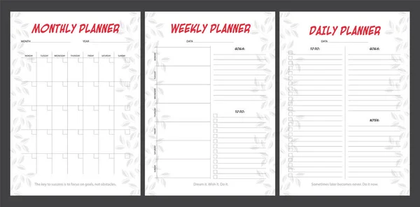 Набор Планировщиков Минималистичным Цветочным Дизайном Ежемесячно Еженедельно Ежедневно — стоковое фото