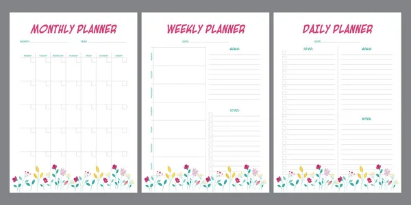 Σετ Σχεδιαστών Floral Καλοκαιρινό Σχέδιο Μηνιαίος Εβδομαδιαίος Ημερήσιος Προγραμματιστής — Φωτογραφία Αρχείου