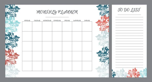 Zestaw Planistów Kwiatowym Wzorze Miesięczne Zrobienia — Zdjęcie stockowe