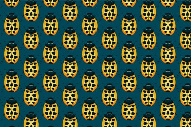 Mavi üzerine sarı uğur kuşu deseni. Böcek arkaplanı