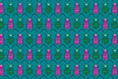 Yeşil üzerine pembe yeşil böcek deseni. Böcek arkaplanı