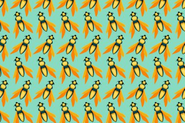 Yeşil renkte sarı sinek deseni. Böcekler parlak arkaplan