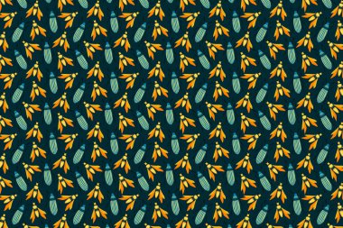 Parlak desenli böcekler. Koyu mavi üzerinde böcek deseni