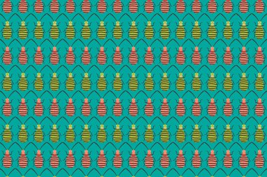 Yeşil üzerine pembe yeşil böcekler deseni. Böcek arkaplanı