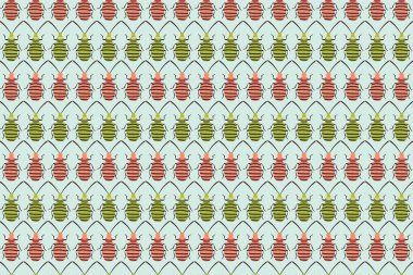 Beyaz üzerine pembe yeşil böcek deseni. Böcek arkaplanı