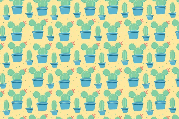 Cactus Pots Green Plants Yellow Background — Stock Photo, Image