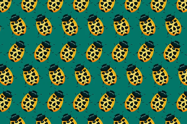 Gele Lieveheersbeestjes Patroon Groen Insecten Achtergrond — Stockfoto