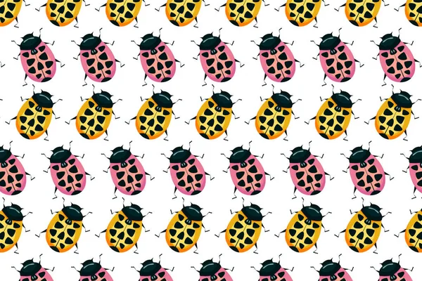 Gelbe Und Rosa Marienkäfermuster Auf Weißem Grund Insekten Hintergrund — Stockfoto