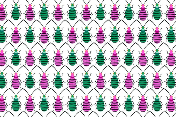 Rosa Grünes Käfermuster Auf Weiß Insekten Hintergrund — Stockfoto
