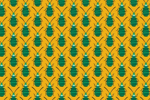 Grönt Insektsmönster Gult Insekter Bakgrund — Stockfoto
