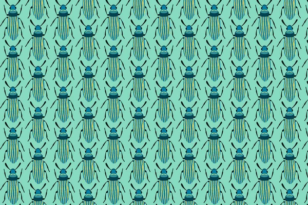 Blaues Käfermuster Auf Grün Insekten Hintergrund — Stockfoto
