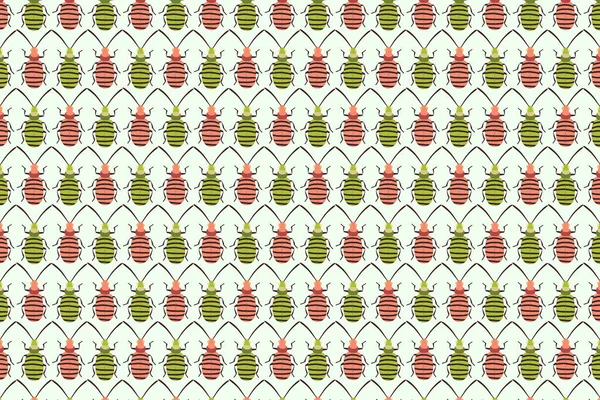 Rosa Grönt Insektsmönster Vitt Insekter Bakgrund — Stockfoto