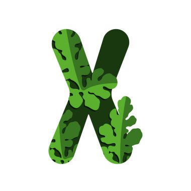 Yeşil yapraklı X harfi. Yeşil harf