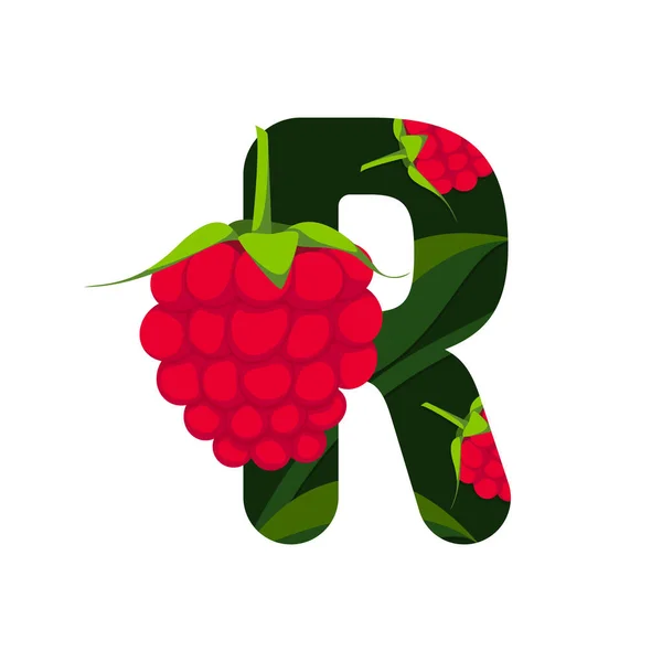 Letter Green Leaves Raspberry — Stock Photo, Image