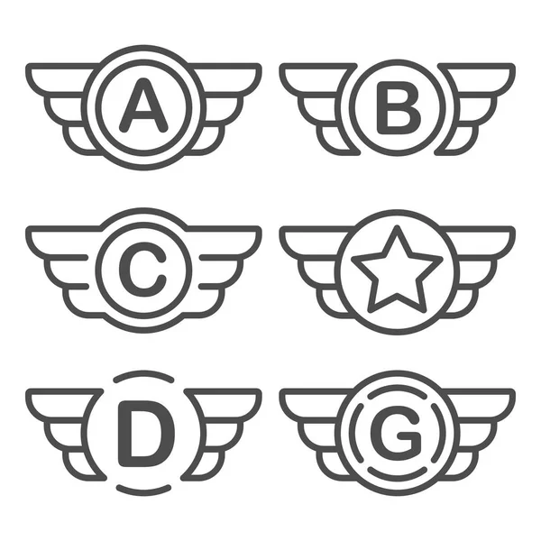 Conjunto dos emblemas vetoriais com asas — Vetor de Stock