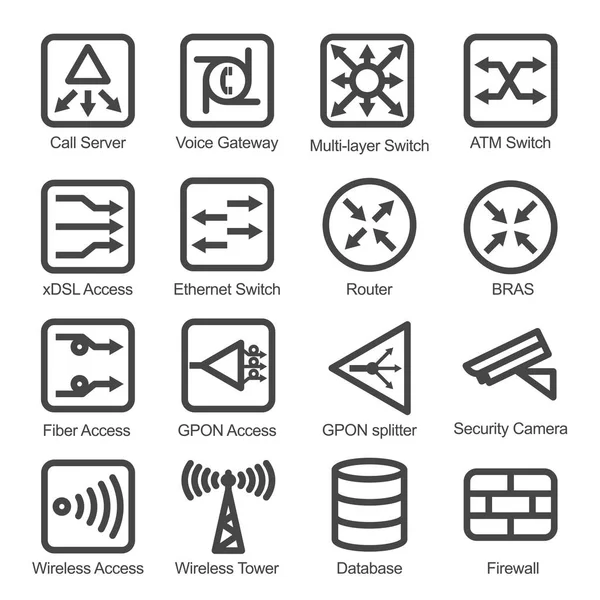 Ensemble d'icônes d'équipement réseau — Image vectorielle