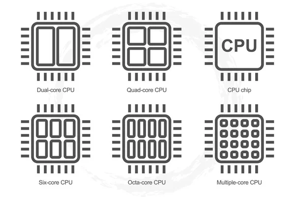 Ensemble d'icônes pour processeur informatique — Image vectorielle