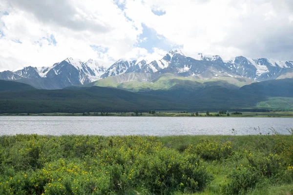 Altay gölde görkemli dağ.