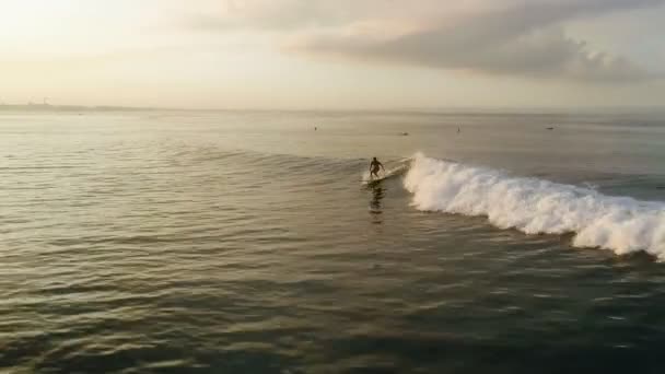 Surfa: Surfer man ridande på blå vågor — Stockvideo