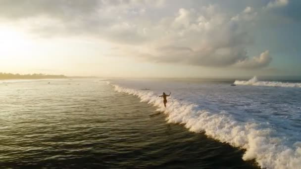Szörfözés: Szörfös ember lovaglás a kék hullámok lassú mozgás — Stock videók
