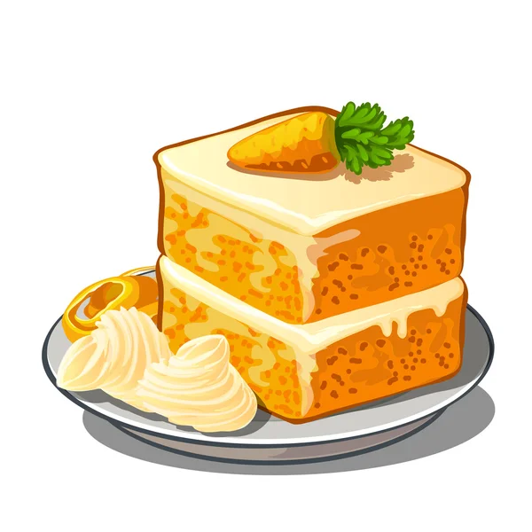 Deliciosa rebanada de pastel de zanahoria en el plato — Vector de stock