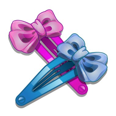 Blue and pink women hair clip with bow clipart